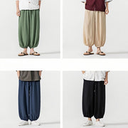 Buddha Stones Soft Solid Color Drawstring Cotton Men's Pants With Pockets