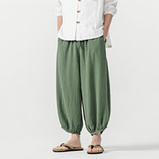 Buddha Stones Soft Solid Color Drawstring Cotton Men's Pants With Pockets