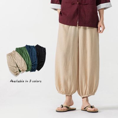 Buddha Stones Soft Solid Color Drawstring Cotton Men's Pants With Pockets