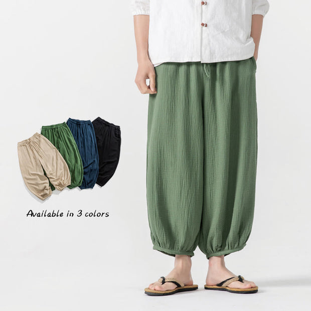 Buddha Stones Soft Solid Color Drawstring Cotton Men's Pants With Pockets