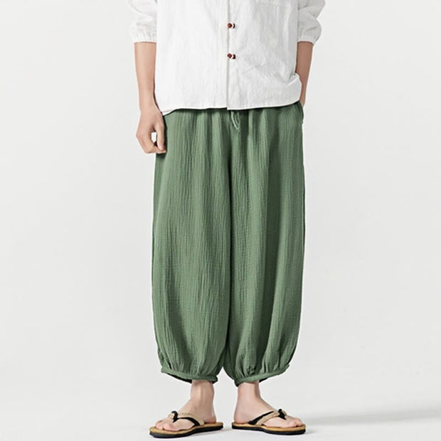 Buddha Stones Soft Solid Color Drawstring Cotton Men's Pants With Pockets