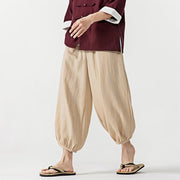 Buddha Stones Soft Solid Color Drawstring Cotton Men's Pants With Pockets