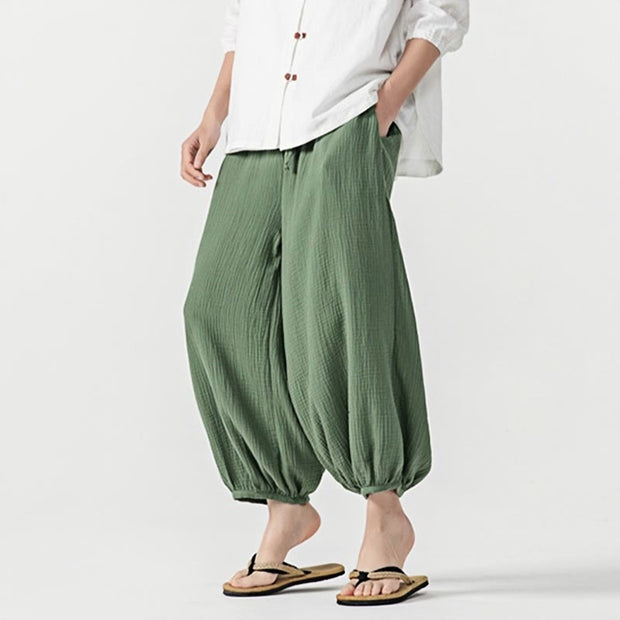 Buddha Stones Soft Solid Color Drawstring Cotton Men's Pants With Pockets