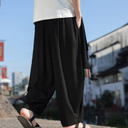 Buddha Stones Simple Patchwork Design Drawstring Soft Cotton Men's Wide Leg Pants With Pockets