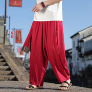 Buddha Stones Simple Patchwork Design Drawstring Soft Cotton Men's Wide Leg Pants With Pockets