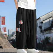 Buddha Stones Simple Patchwork Design Drawstring Soft Cotton Men's Wide Leg Pants With Pockets