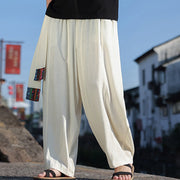 Buddha Stones Simple Patchwork Design Drawstring Soft Cotton Men's Wide Leg Pants With Pockets