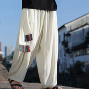 Buddha Stones Simple Patchwork Design Drawstring Soft Cotton Men's Wide Leg Pants With Pockets