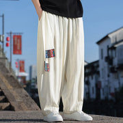 Buddha Stones Simple Patchwork Design Drawstring Soft Cotton Men's Wide Leg Pants With Pockets