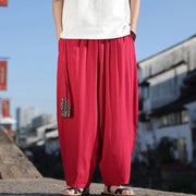 Buddha Stones Simple Patchwork Design Drawstring Soft Cotton Men's Wide Leg Pants With Pockets