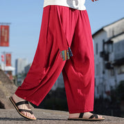 Buddha Stones Simple Patchwork Design Drawstring Soft Cotton Men's Wide Leg Pants With Pockets