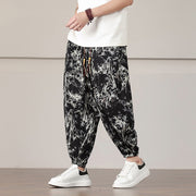 Buddha Stones Bamboo Leaf Pattern Drawstring Men's Harem Pants With Pockets