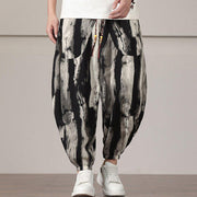 Buddha Stones Stripe Pattern Drawstring Men's Harem Pants With Pockets