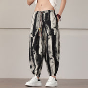 Buddha Stones Stripe Pattern Drawstring Men's Harem Pants With Pockets