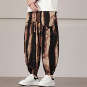 Buddha Stones Stripe Pattern Drawstring Men's Harem Pants With Pockets