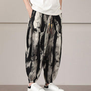 Buddha Stones Stripe Pattern Drawstring Men's Harem Pants With Pockets