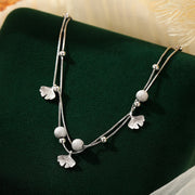 Buddha Stones 925 Sterling Silver Ginkgo Leaf Double Layer Protection Anklet