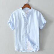 Buddha Stones Simple Style Short Sleeve Button Cotton Linen Men's Shirt