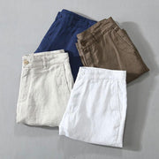 Buddha Stones Solid Color Drawstring Cropped Linen Men's Shorts With Pockets