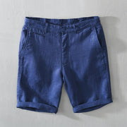 Buddha Stones Solid Color Drawstring Cropped Linen Men's Shorts With Pockets