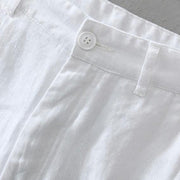 Buddha Stones Solid Color Drawstring Cropped Linen Men's Shorts With Pockets