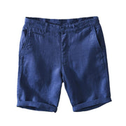 Buddha Stones Solid Color Drawstring Cropped Linen Men's Shorts With Pockets