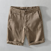 Buddha Stones Solid Color Drawstring Cropped Linen Men's Shorts With Pockets