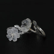 Buddha Stones 925 Sterling Silver White Crystal Skeleton Flower Adjustable Healing Ring