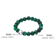 Buddha Stones 925 Sterling Silver Crystal Beads White Jade Black Onyx Blessing Elastic Ring