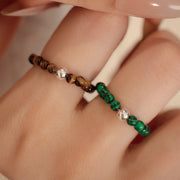 FREE Today: Fortune and Luck 925 Sterling Silver Crystal Beads White Jade Black Onyx Elastic Ring