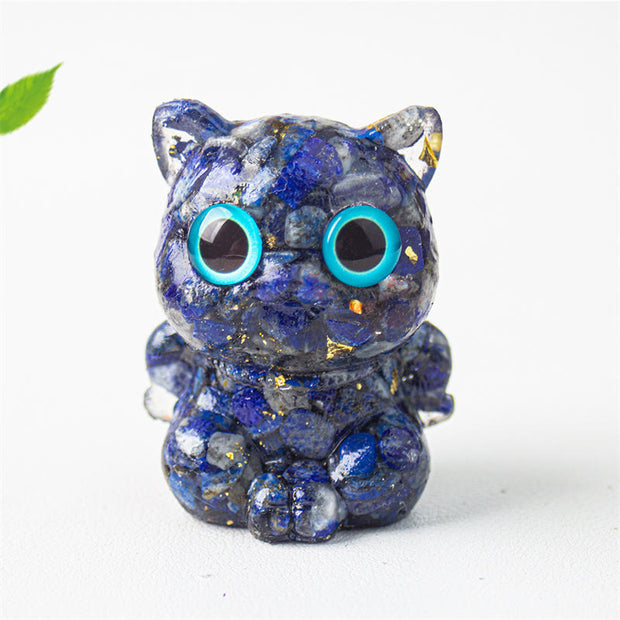 Buddha Stones Cute Cat Lazurite Amethyst Black Obsidian Aquamarine Crystal Resin Positive Home Decoration