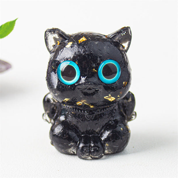 Buddha Stones Cute Cat Lazurite Amethyst Black Obsidian Aquamarine Crystal Resin Positive Home Decoration