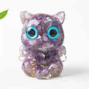 Buddha Stones Cute Cat Lazurite Amethyst Black Obsidian Aquamarine Crystal Resin Positive Home Decoration