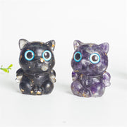 Buddha Stones Cute Cat Lazurite Amethyst Black Obsidian Aquamarine Crystal Resin Positive Home Decoration