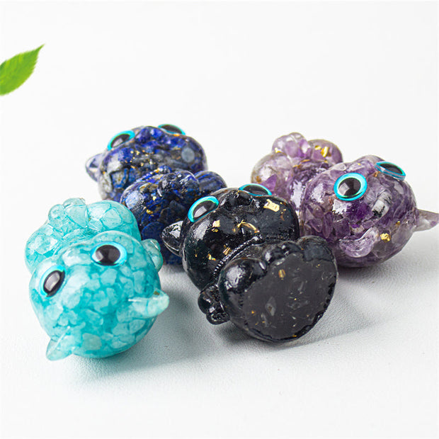 Buddha Stones Cute Cat Lazurite Amethyst Black Obsidian Aquamarine Crystal Resin Positive Home Decoration