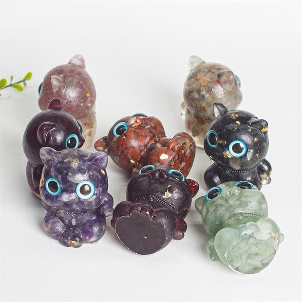 Buddha Stones Cute Cat Lazurite Amethyst Black Obsidian Aquamarine Crystal Resin Positive Home Decoration