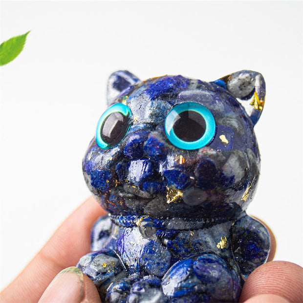 Buddha Stones Cute Cat Lazurite Amethyst Black Obsidian Aquamarine Crystal Resin Positive Home Decoration