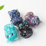 Buddha Stones Cute Cat Lazurite Amethyst Black Obsidian Aquamarine Crystal Resin Positive Home Decoration