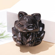 Buddha Stones Natural Silver Sheen Obsidian Nine-Tailed Fox Protection Home Decoration