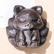 Buddha Stones Natural Silver Sheen Obsidian Nine-Tailed Fox Protection Home Decoration