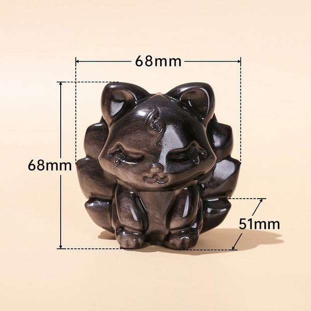 Buddha Stones Natural Silver Sheen Obsidian Nine-Tailed Fox Protection Home Decoration