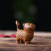 Buddha Stones Sandalwood Thuja Sutchuenensis Green Sandalwood Mini Cute Cat Protection Home Decoration