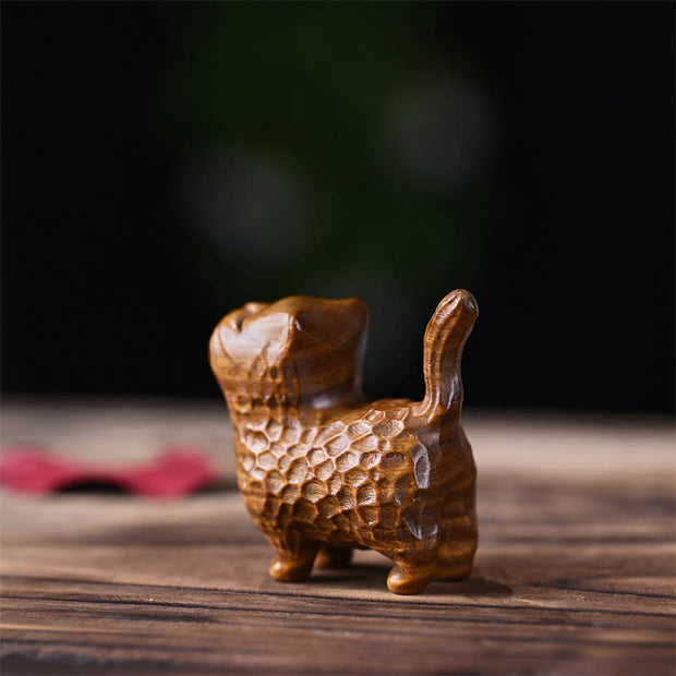 Buddha Stones Sandalwood Thuja Sutchuenensis Green Sandalwood Mini Cute Cat Protection Home Decoration