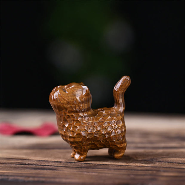 Buddha Stones Sandalwood Thuja Sutchuenensis Green Sandalwood Mini Cute Cat Protection Home Decoration