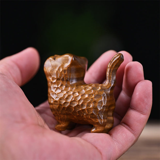 Buddha Stones Sandalwood Thuja Sutchuenensis Green Sandalwood Mini Cute Cat Protection Home Decoration