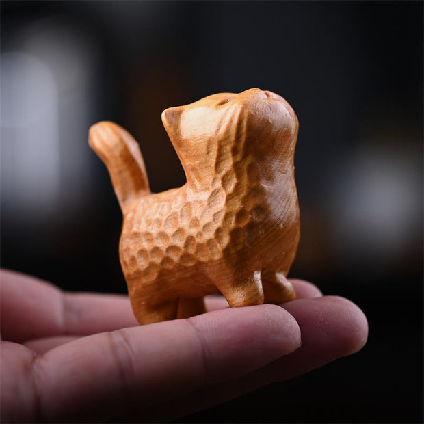 Buddha Stones Sandalwood Thuja Sutchuenensis Green Sandalwood Mini Cute Cat Protection Home Decoration