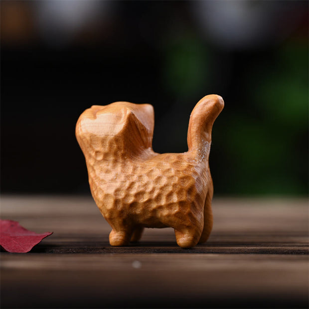 Buddha Stones Sandalwood Thuja Sutchuenensis Green Sandalwood Mini Cute Cat Protection Home Decoration