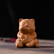 Buddha Stones Mini Cute Sitting Cat Sandalwood Protection Home Decoration