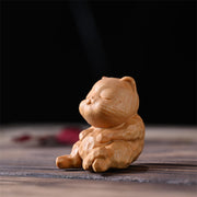 Buddha Stones Mini Cute Sitting Cat Sandalwood Protection Home Decoration