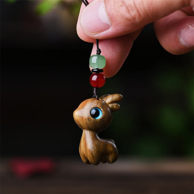 Buddha Stones Small Leaf Red Sandalwood Ebony Wood Sandalwood Green Sandalwood Lucky Mini Cat Deer Sooth Phone Hanging Decoration